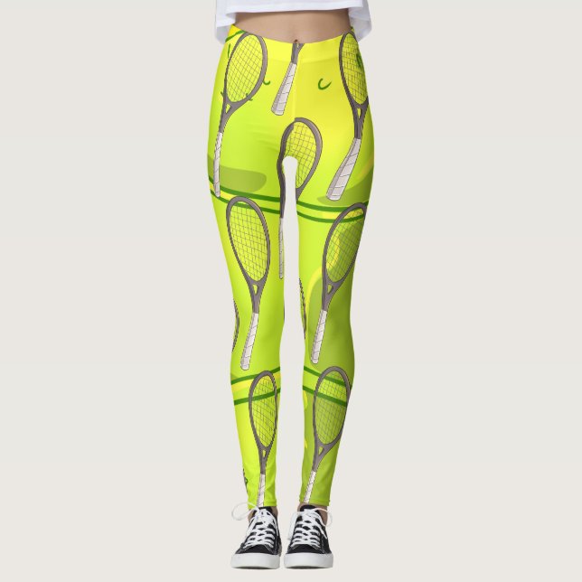 Leggings Boule de tennis et raquette sur jaune (Devant)