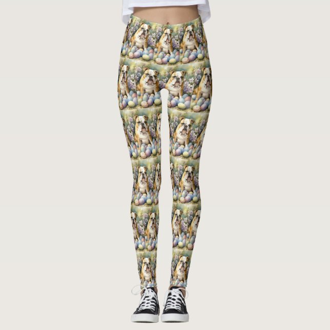 Leggings Bouledogue avec Vacances d'Œufs de Pâques (Devant)