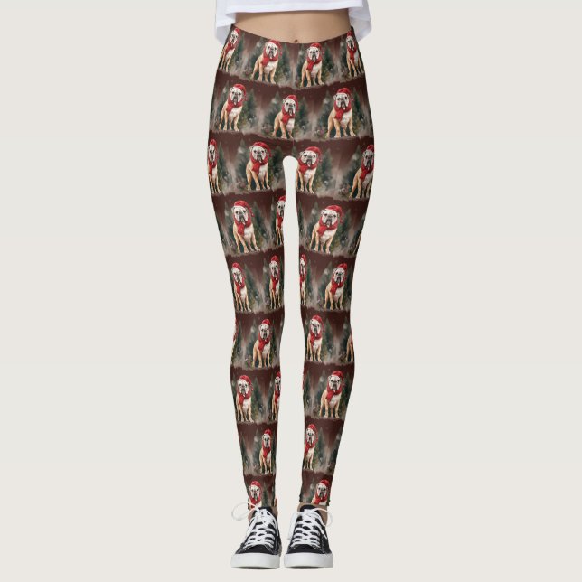 Leggings Bouledogue dans la neige de Noël (Devant)