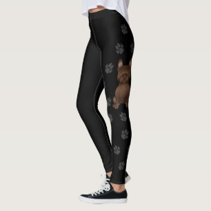 Leggings Bouledogue français brun / Dessin animé de chien f