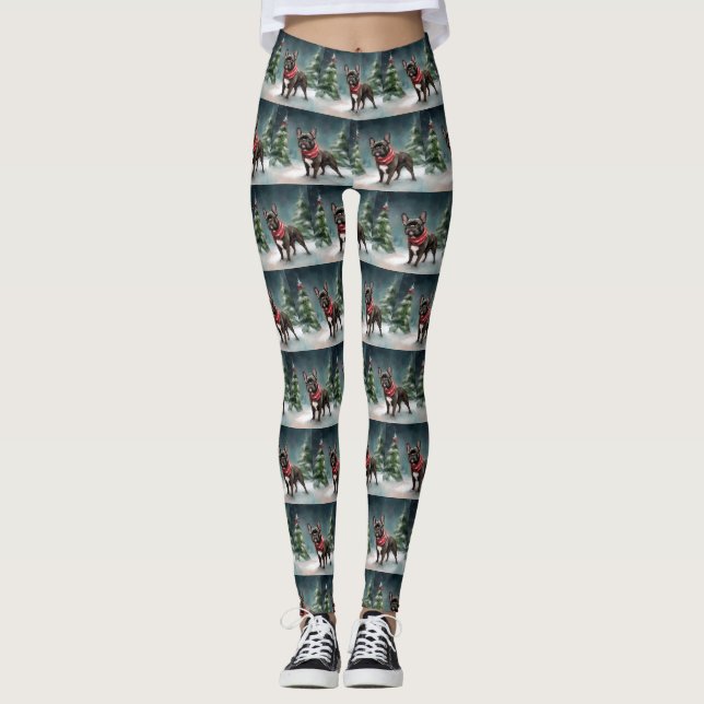 Leggings Bouledogue français dans la neige de Noël (Devant)