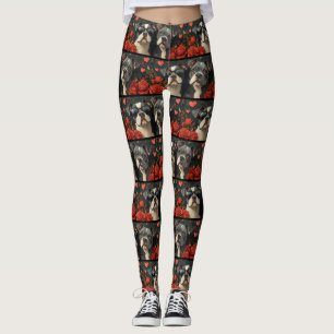 Leggings Bouledogue Terrier aux Roses de la Saint-Valentin