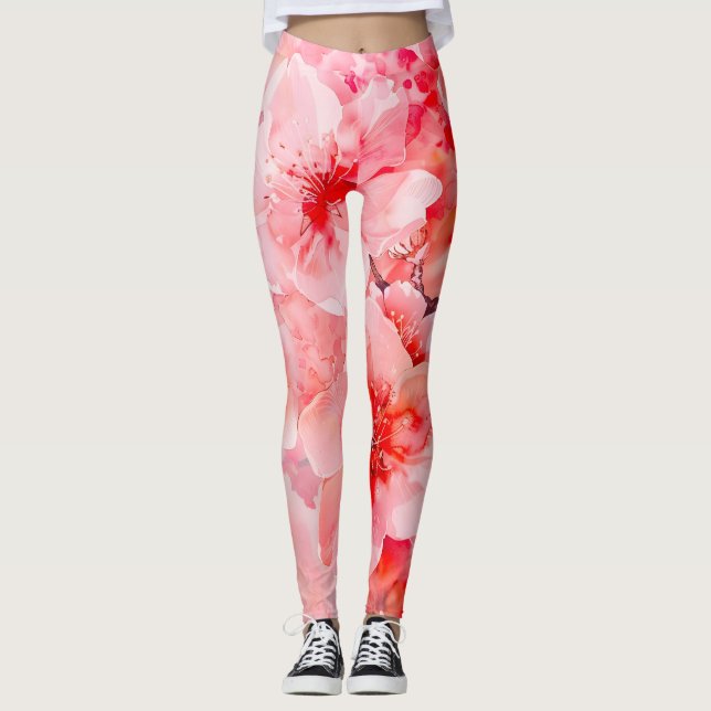 Leggings Boules de fleurs de cerisier d'aquarelle (Devant)