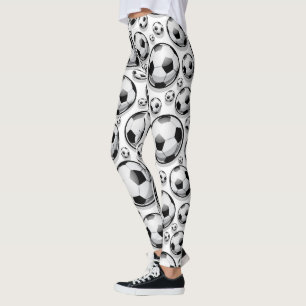 Leggings Boules de soccer noir et blanc motif