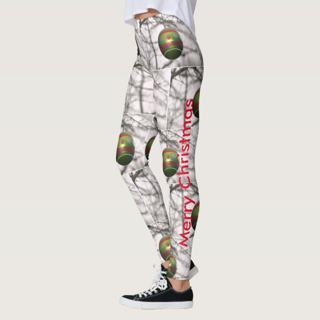 Leggings Boules d'ornement rouge vert de Noël (Gauche)