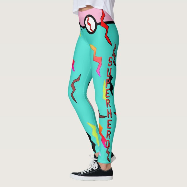 Leggings Boulons de foudre rose turquoise Halloween Superhe (Gauche)