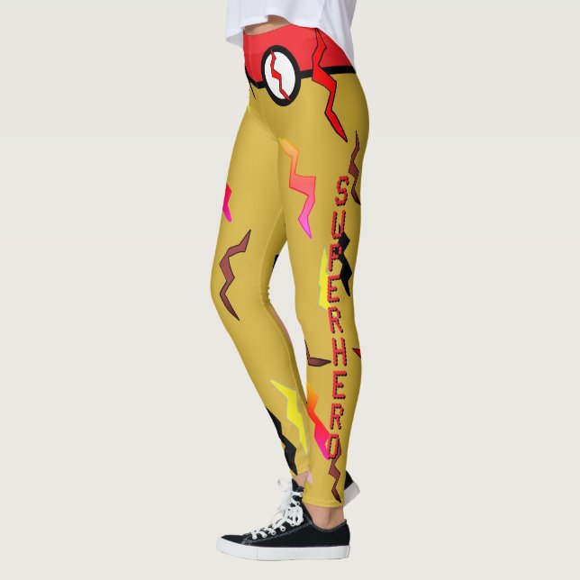 Leggings Boulons de foudre rouge or Halloween Superhero (Gauche)