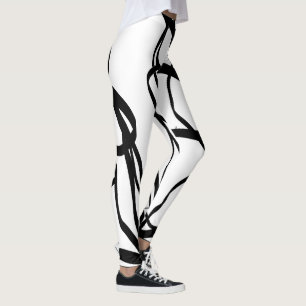Leggings Bouquet Blanc : Abstrait blanc & noir