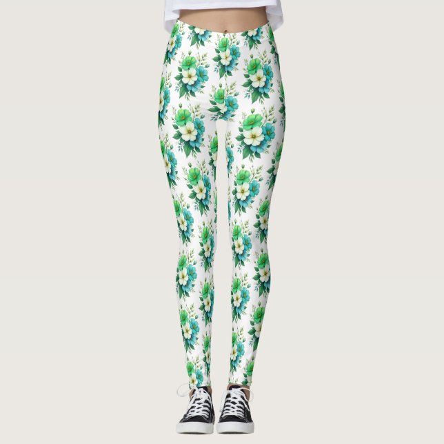 Leggings Bouquet de fleurs blanches bleues-57453 (Devant)