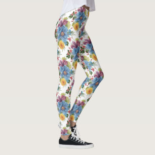 Leggings Bouquet de fleurs colorées Motif sans couture GR4