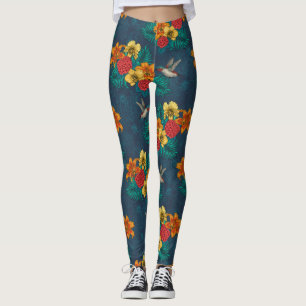 Leggings Bouquet et colibris tropicaux