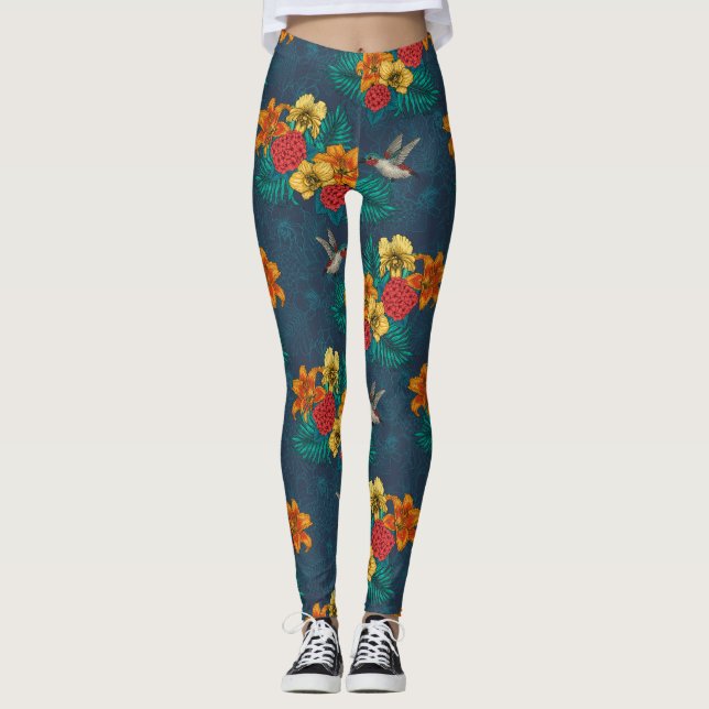 Leggings Bouquet et colibris tropicaux (Devant)