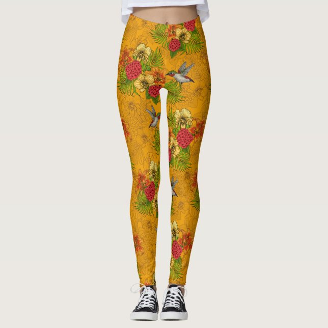 Leggings Bouquet tropical et colibris 2 (Devant)