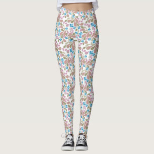 Leggings Bouquets colorés de fleurs rétro sur fond blanc