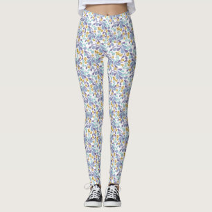 Leggings Bouquets colorés de fleurs rétro sur fond blanc