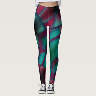 Leggings Bourgogne et cyan fort en état trapézoïdal