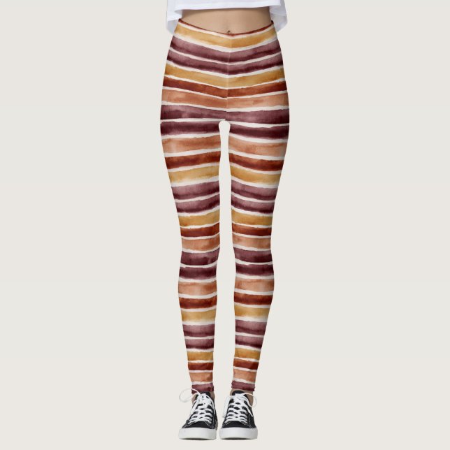 Leggings Bourgogne pêche orange rayures rouges (Devant)