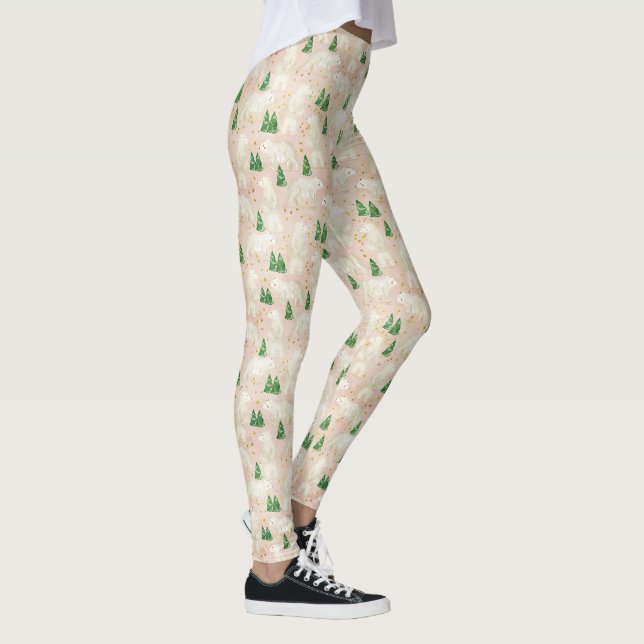 Leggings Bours polaires de Noël mignons en forêt À feuillag (Droite)
