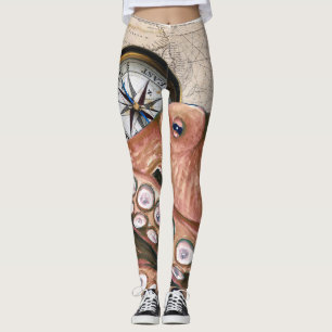 Leggings Boussole rouge Carte Vintage beige