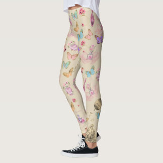 Leggings Bouteilles de parfum, fleurs, papillons aquarelle