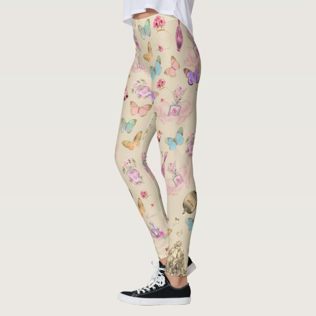 Leggings Bouteilles de parfum, fleurs, papillons aquarelle (Gauche)