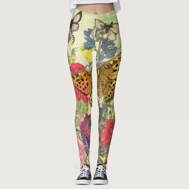 LEGGINGS BOUTEILLES ET FLEURS À GAUCHES IMPRIMÉES (Devant)
