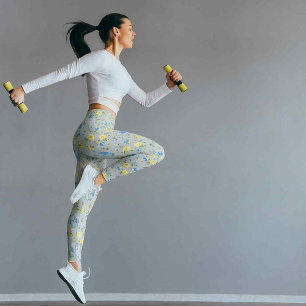 Leggings Boutons jaunes et Iris bleu