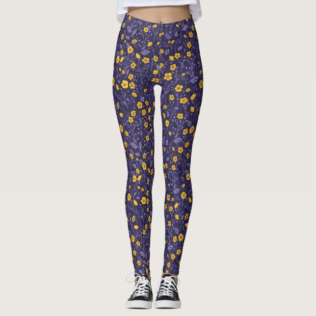 Leggings Boutons jaunes et violets (Devant)