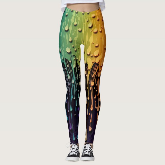 Leggings Bouts d'eau arc-en-ciel noirs (Devant)
