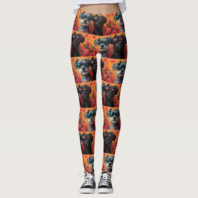 Leggings Bouviers des Flandres Coeur Roses Saint-Valentin (Devant)