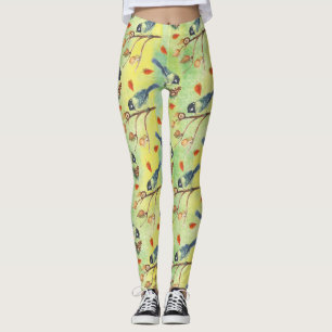 Leggings Bouvreuil d'aquarelle, oiseaux d'aquarelle