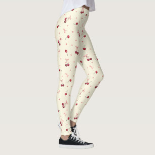 Leggings Bows et cerises roses mignonnes à la crème