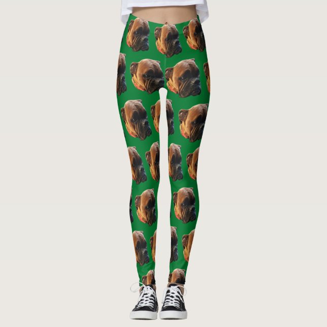 Leggings Boxer Dog Photo Hunter Green (Devant)