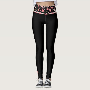 Leggings Bracelet Coeur Rose sur Noir