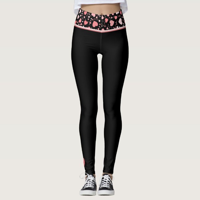 Leggings Bracelet Coeur Rose sur Noir (Devant)