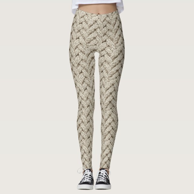 Leggings Braided Thread Knit Texture – Warm Beige (2) (Devant)