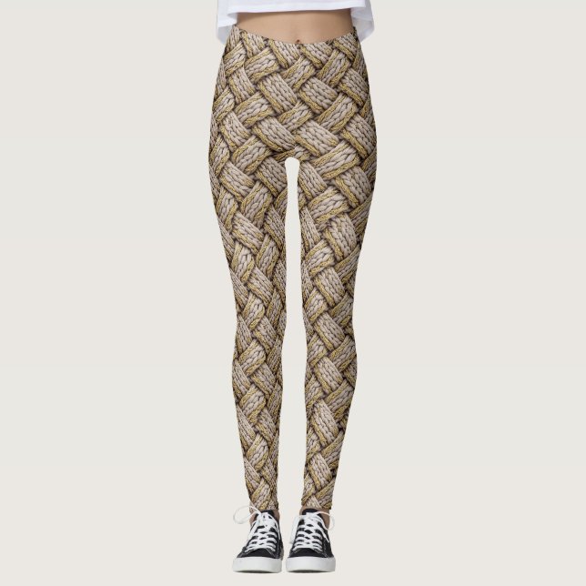 Leggings Braided Thread Knit Texture – Warm Beige (3) (Devant)