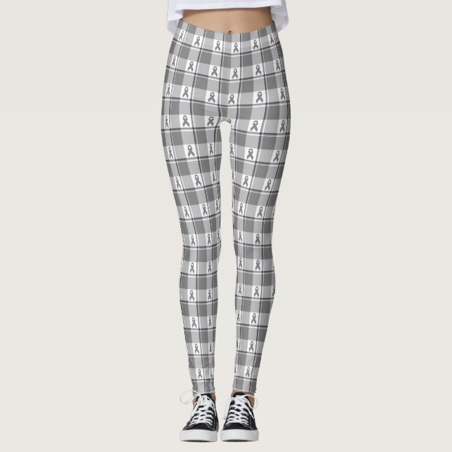 Leggings Brain Cancer Awareness Plaid Gray Ribbon (Devant)