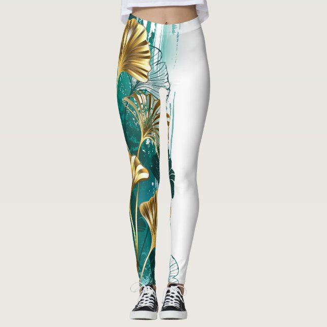 Leggings Branche avec Feuilles d'or Ginko Biloba (Devant)