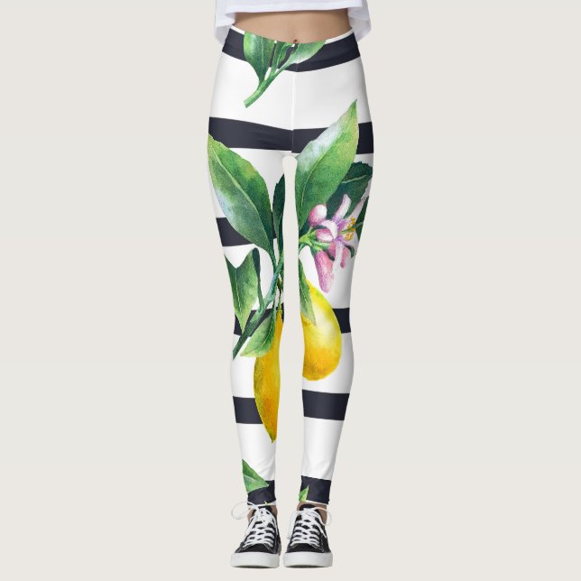 Leggings Branche de citron : lisière d'aquarelle d'agrumes (Devant)