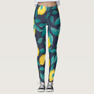 Leggings Branches de citron : Bleu Décoratif sans joint