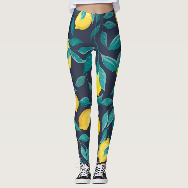 Leggings Branches de citron : Bleu Décoratif sans joint (Devant)