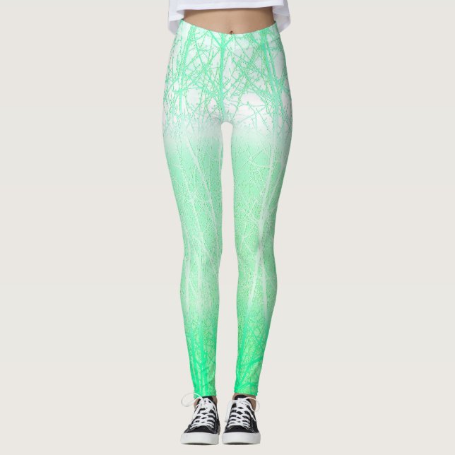 Leggings Branches de Menthe Verte Brumeuse Givrée (Devant)