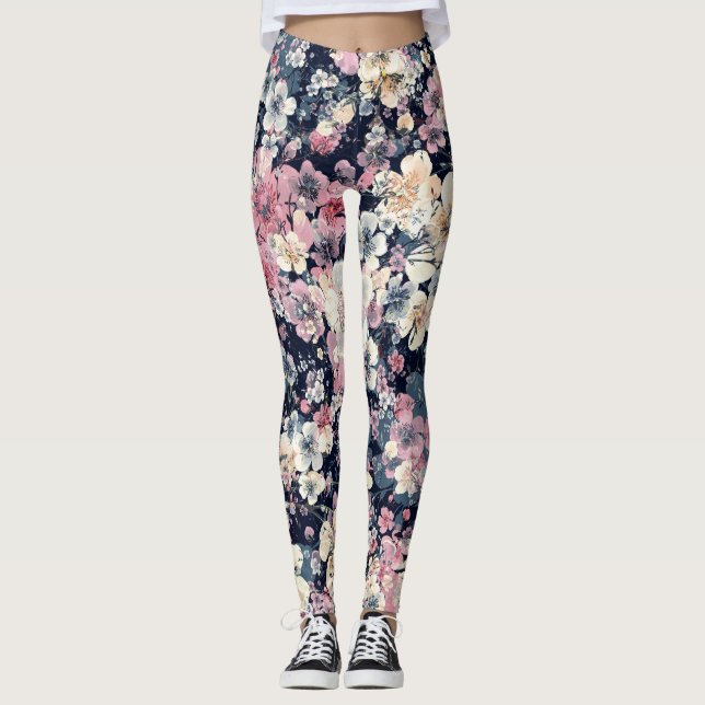 Leggings Branches en fleurs : aquarelle transparente motif (Devant)