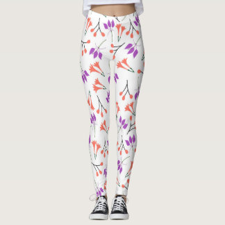 Leggings Branches florales aux fleurs de violet et de corai