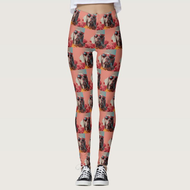 Leggings Braque de Weimar avec Roses du cœur Saint-Valentin (Devant)