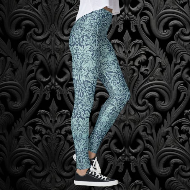 Leggings Brer Rabbit par William Morris Motif de textile bl (Brer Rabbit by William Morris, Textile Pattern Leggings)
