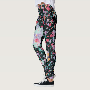 Leggings Bright Colorful Paint Coral sur noir