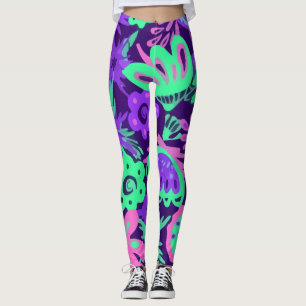 Leggings Bright de Floral Tropical Neon Colors