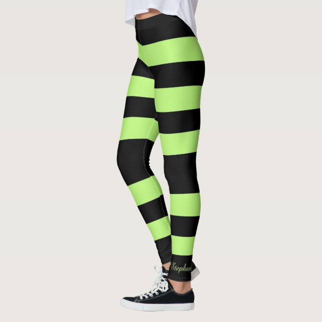 Leggings Bright Neon Green et Black Stripe personnalisée (Gauche)